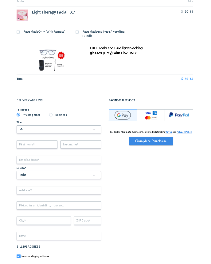 Checkout Page Light Therapy Facial